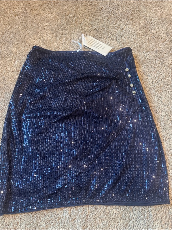 Grace Karin Dresses & Skirts - Grace Karin Navy Sequin Mini Skirt with Side Buttons